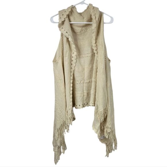 Boho Crochet Open Knit Fringe Cardigan Sleeveless Long Duster Knitted Sweater - Picture 11 of 11